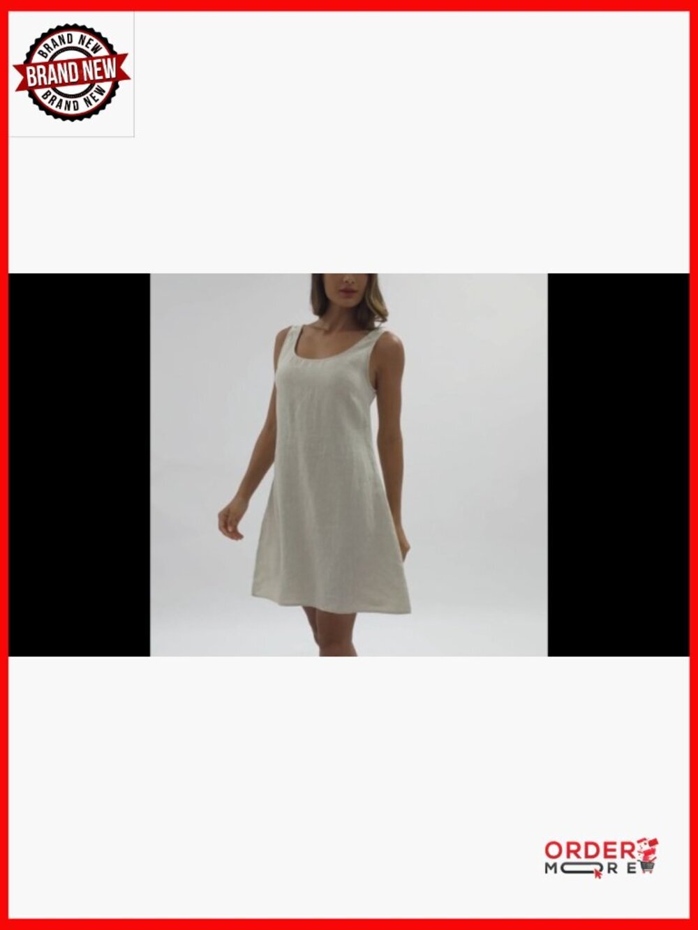 Linen Sleeveless Shift Tank Dress Summer Casual Mini Midi - Picture 6 of 6
